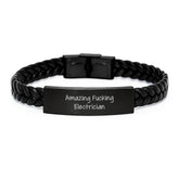 Funny Electrician Gifts, Interlaced Leather Bracelet for Birthday, 'Amazing F--king Electrician' Quote, Gift from Men to Electrician Friends - Image 1